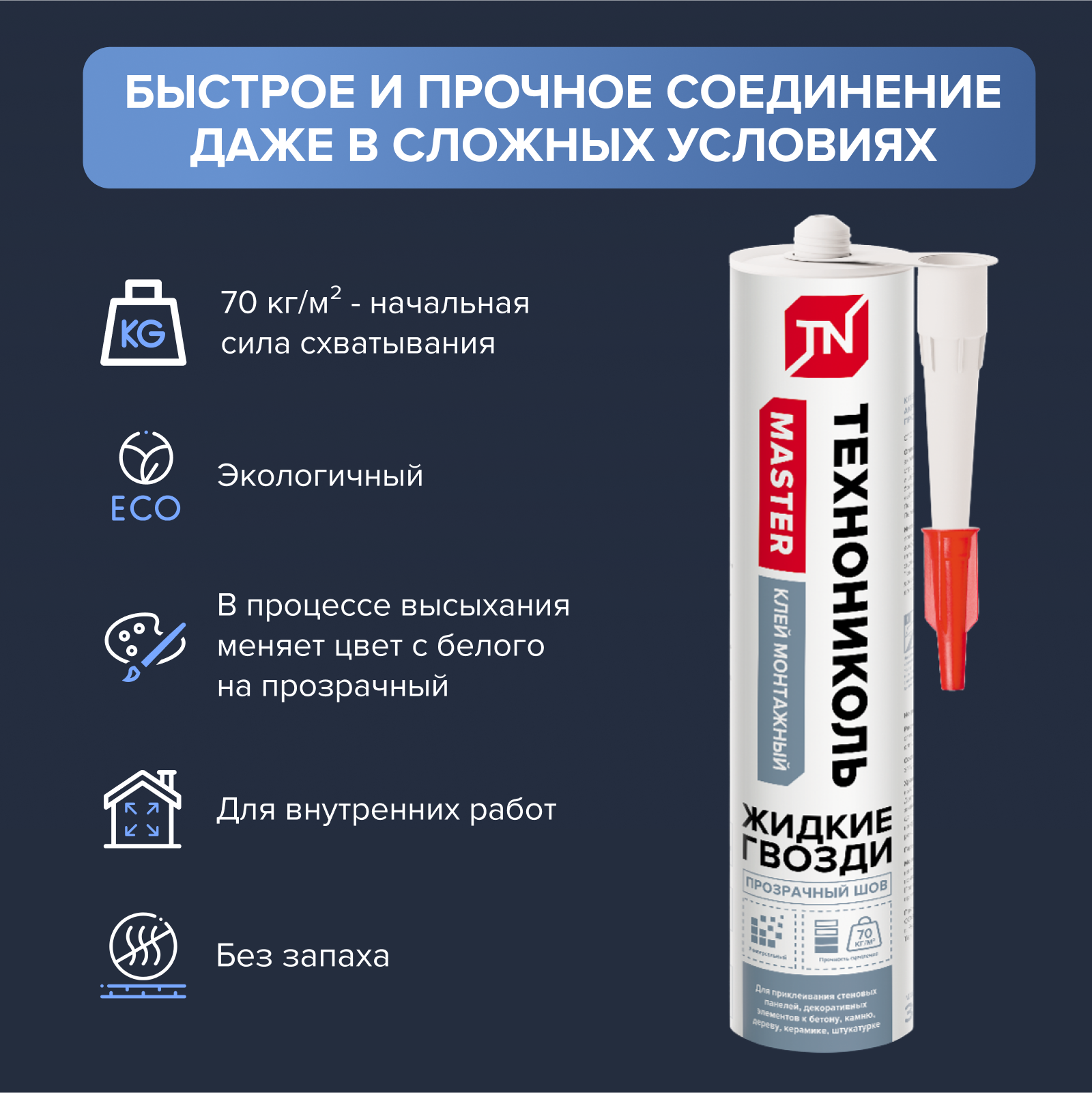 Клей ТЕХНОНИКОЛЬ MASTER универсальный акриловый, белый 280 мл. (12 шт.)ЖИДКИЕ ГВОЗДИ